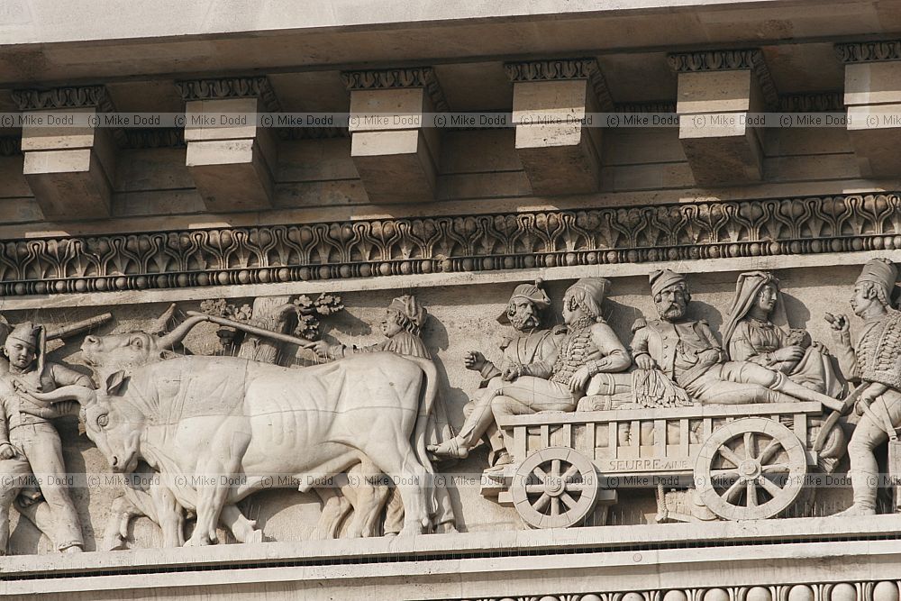 Stonework carvings of battle scenes Arc de Triomphe