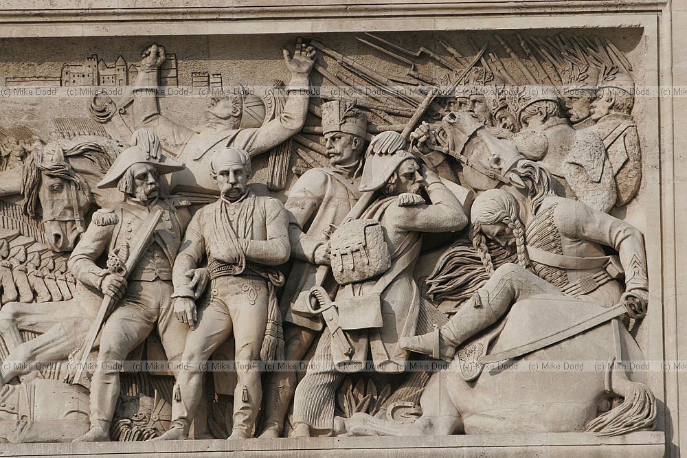 Stonework carvings of battle scenes Arc de Triomphe