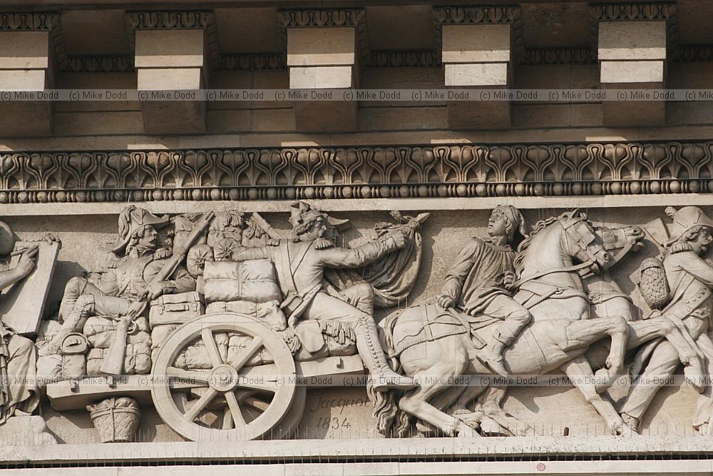 Stonework carvings of battle scenes Arc de Triomphe