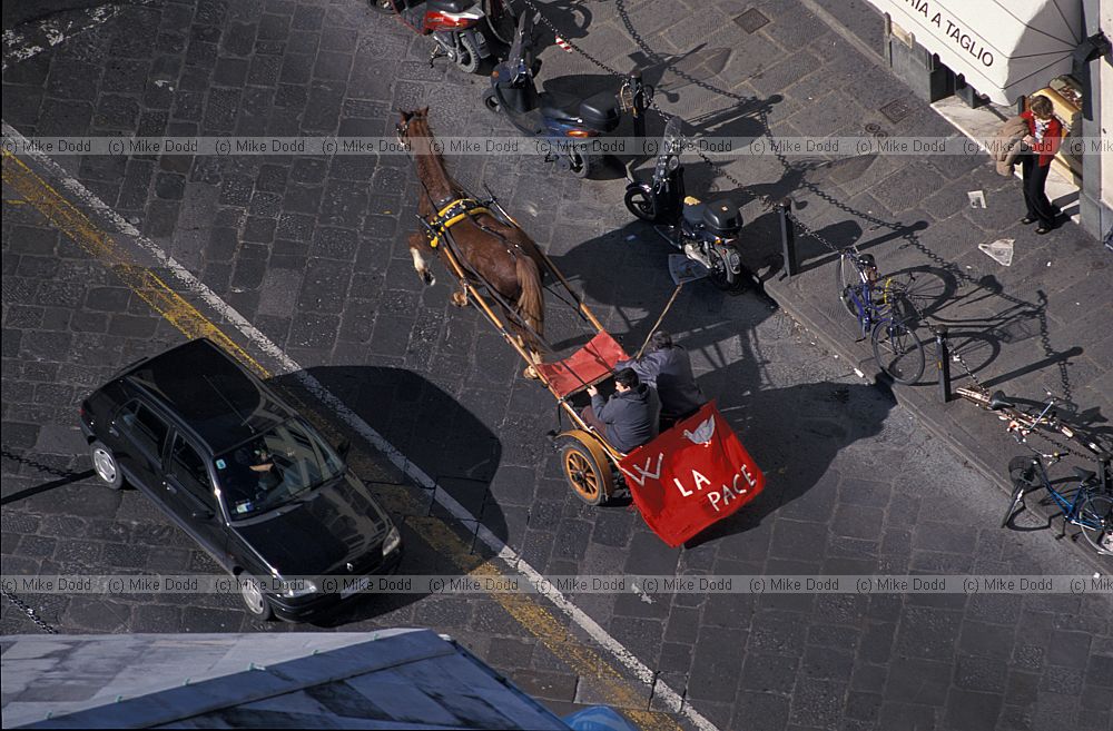 Anti gulf war protesters in horse card Firenze Florence