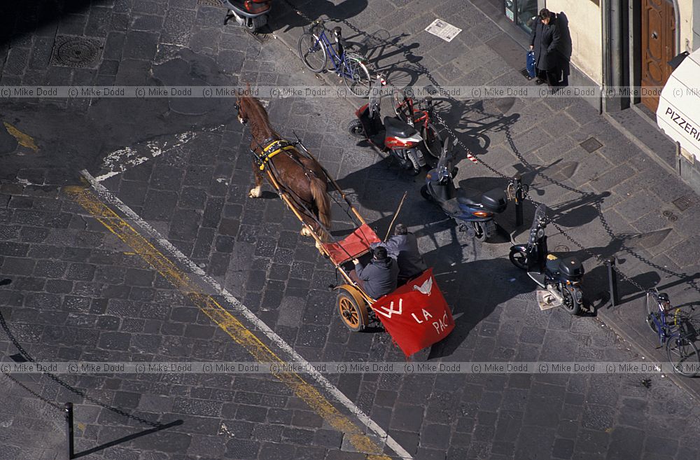 Anti gulf war protesters in horse card Firenze Florence