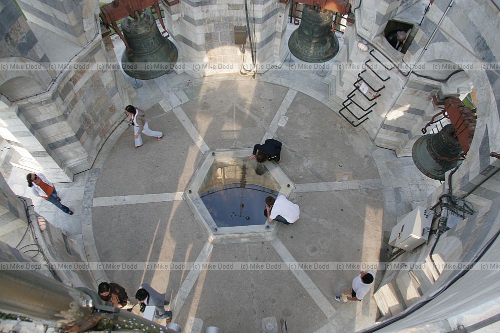 Bells at top of leaning tower of Pisa