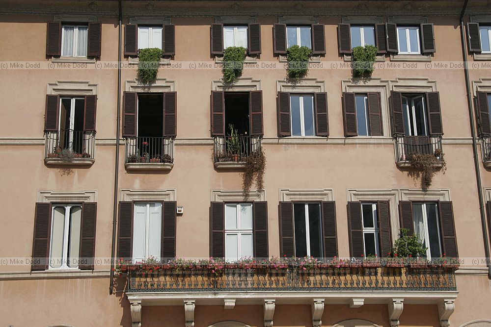 Window boxes and shutters Piazza Navona Rome