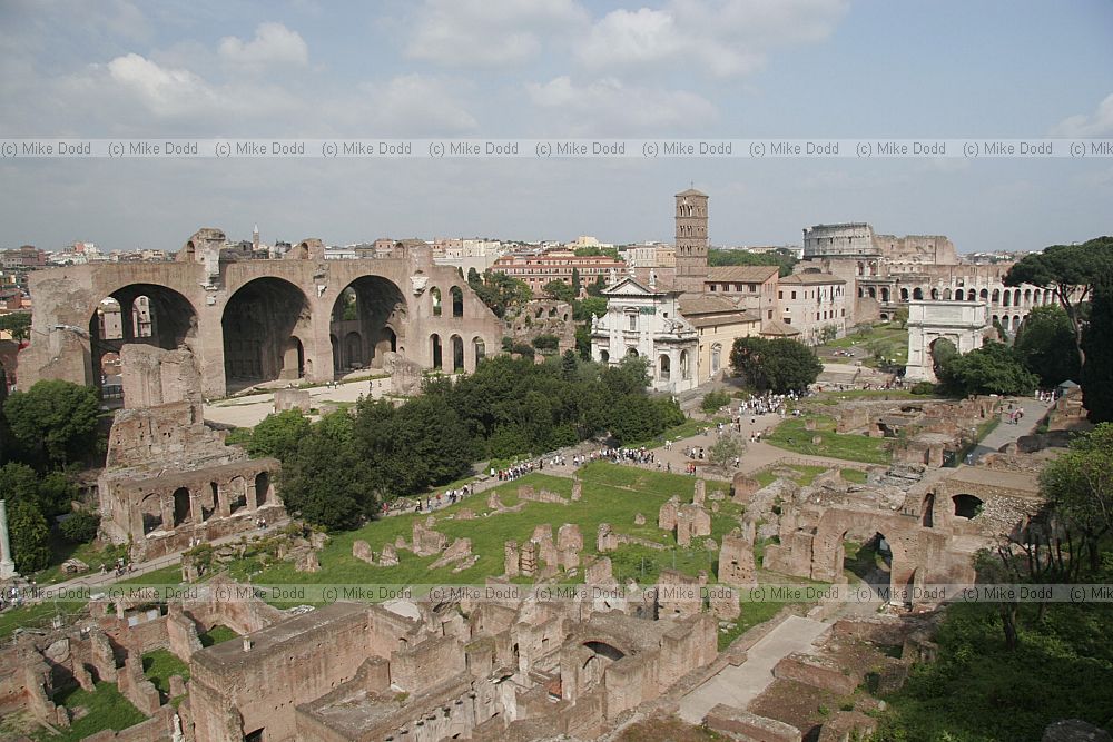 Looking along the Roman Forum towards the Colosseum