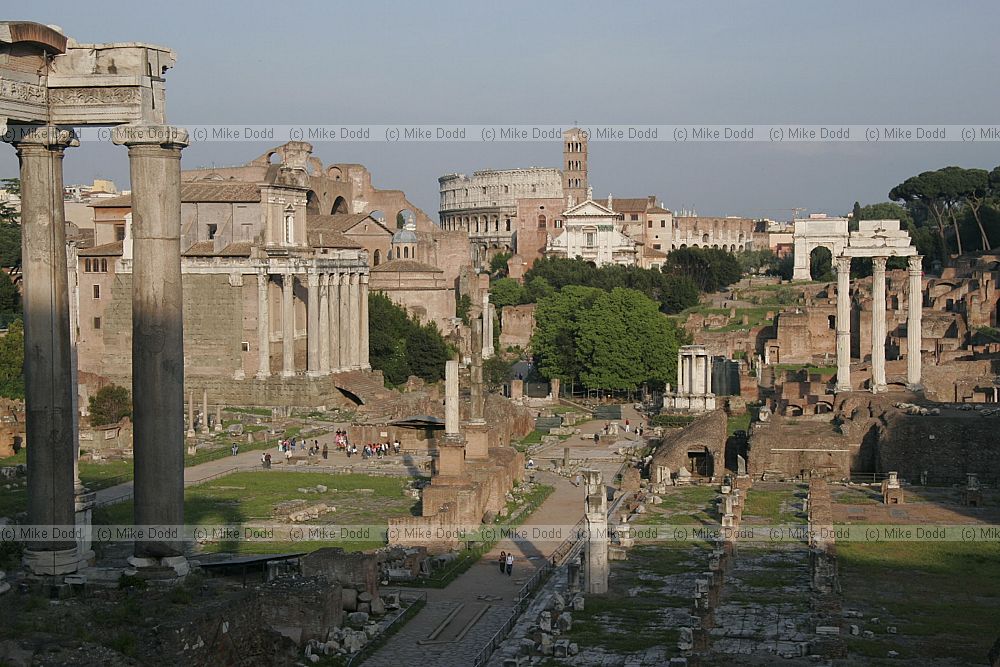 Looking along the Roman Forum towards the Colosseum