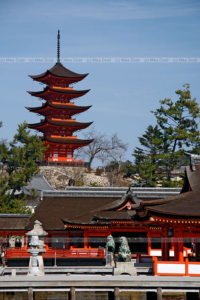 Itsukushima shrine and 5 storied pagoda Miyajima Japan