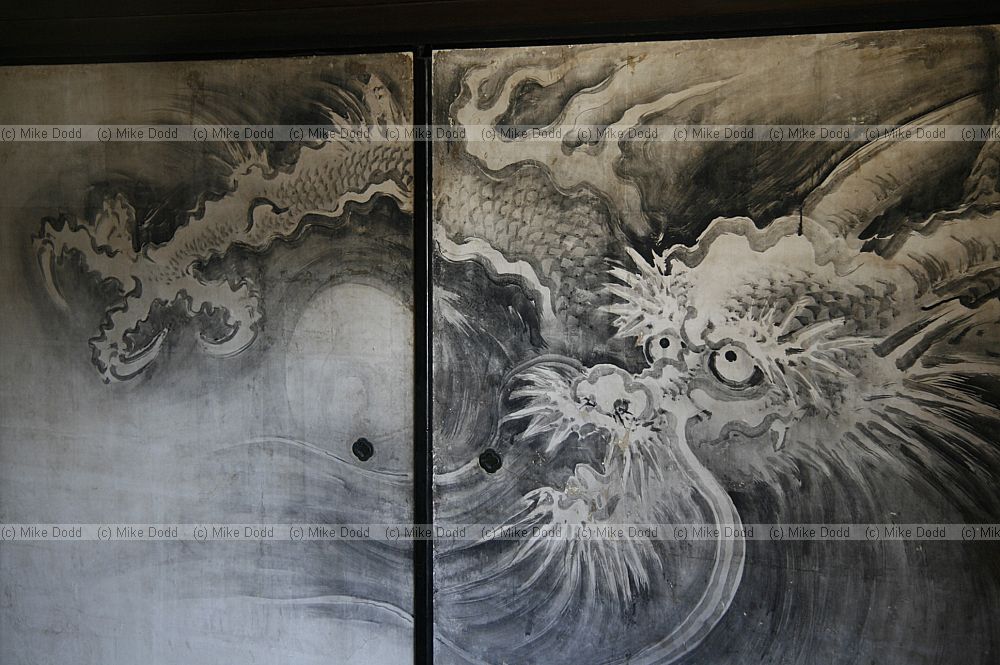 Daitoku-ji Temple interior with wall paintings including dragons