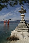 Lamp and O-Torii gate to the Itsukushima shrine Miyajima Japan