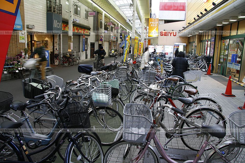 Covered shopping arcade with bicycles