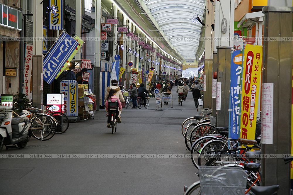 Covered shopping arcade with bicycles