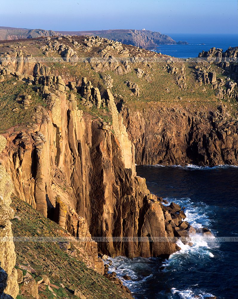 Granite cliffs near Lands End Cornwall in evening light