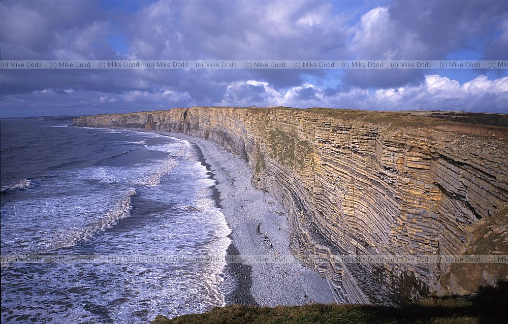 From Nash point towards Southerndown South Wales coastal cliffs at high tide