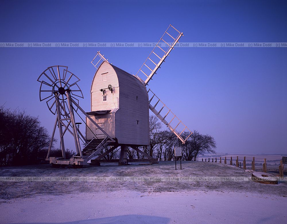 Great Chishill windmill with snow Cambridgeshire