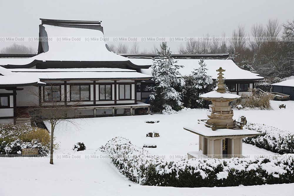 Nipponzan Myohoji Buddhist Temple Willen Milton Keynes in snow