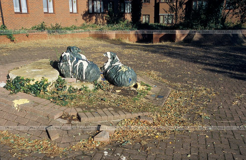 Vandalised sheep sculpture, Fenny Stratford, Milton Keynes