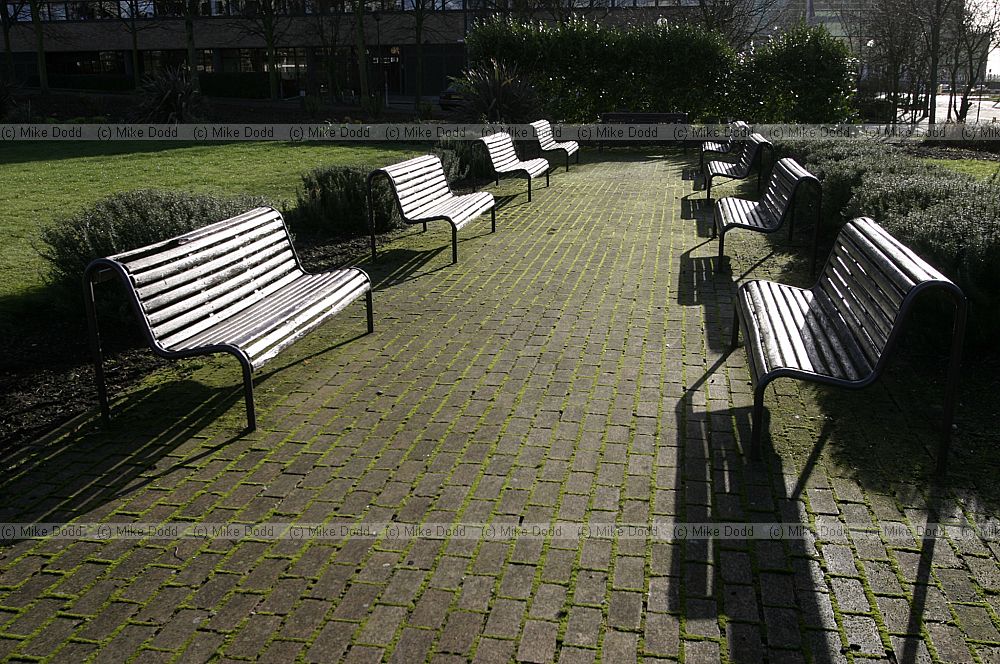 park benches, business district, Milton Keynes