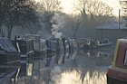 Smoke, early morning, canalboats, Fenny Stratford, Milton Keynes