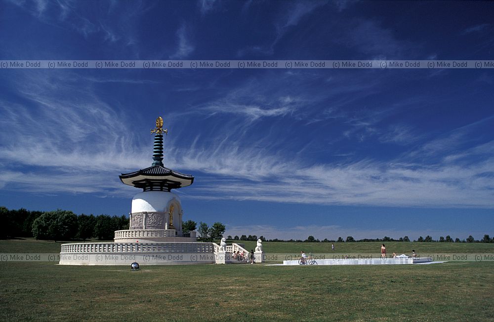 Peace pagoda blue sky Willen Milton Keynes and cirrus clouds