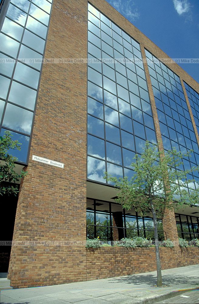 Office buildings with cloud reflections, central Milton Keynes