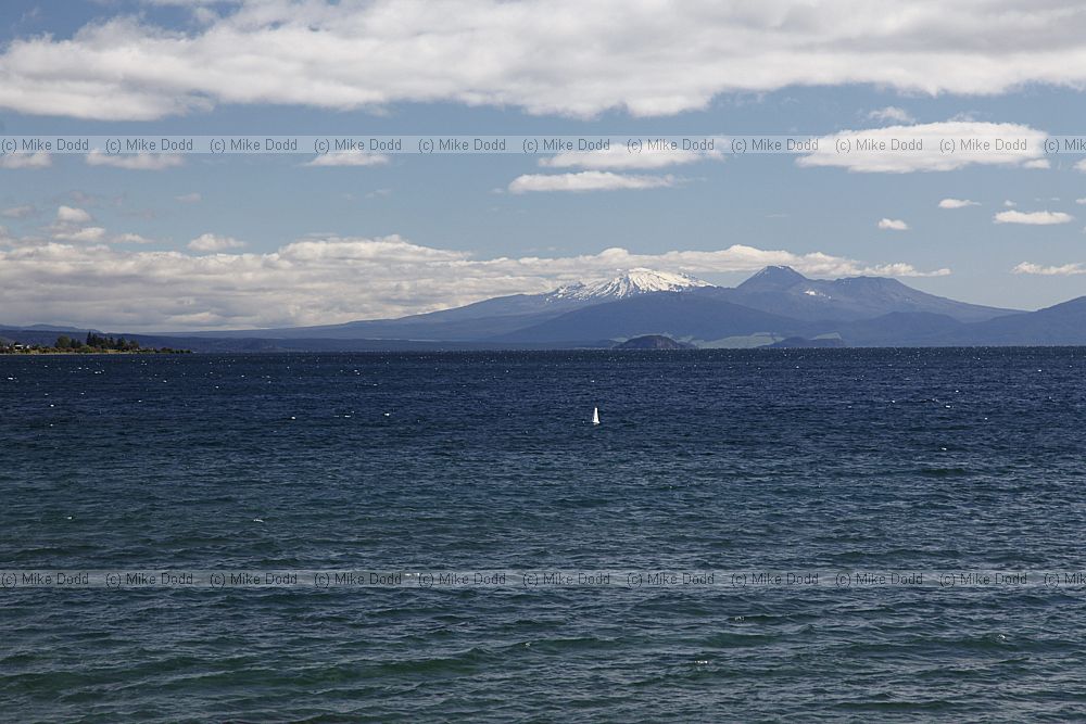 Ruapehu and Tongariro National Park across lake Taupo