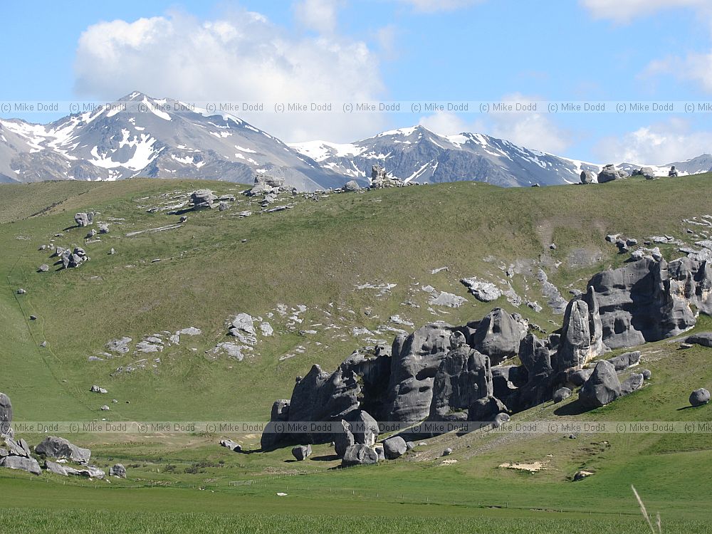 Landscape with well warn rocks Great alpine highway towards Arthurs pass