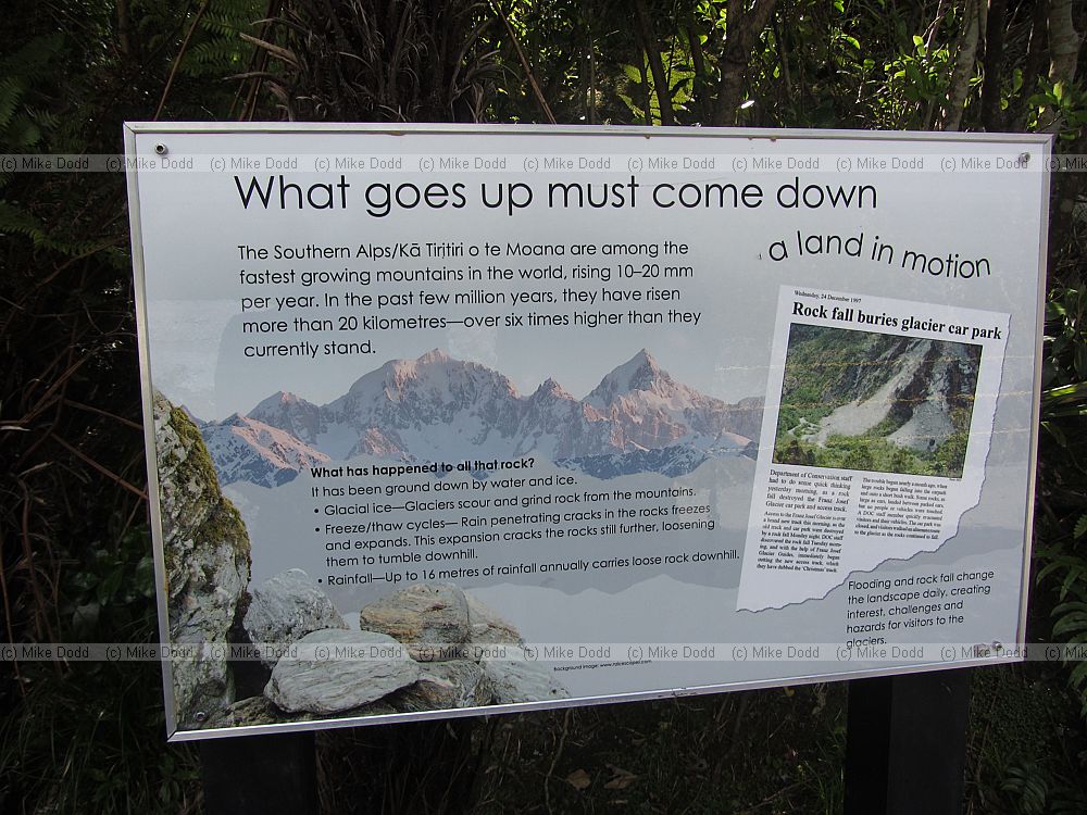 Sign explaining Franz Josef glacier details