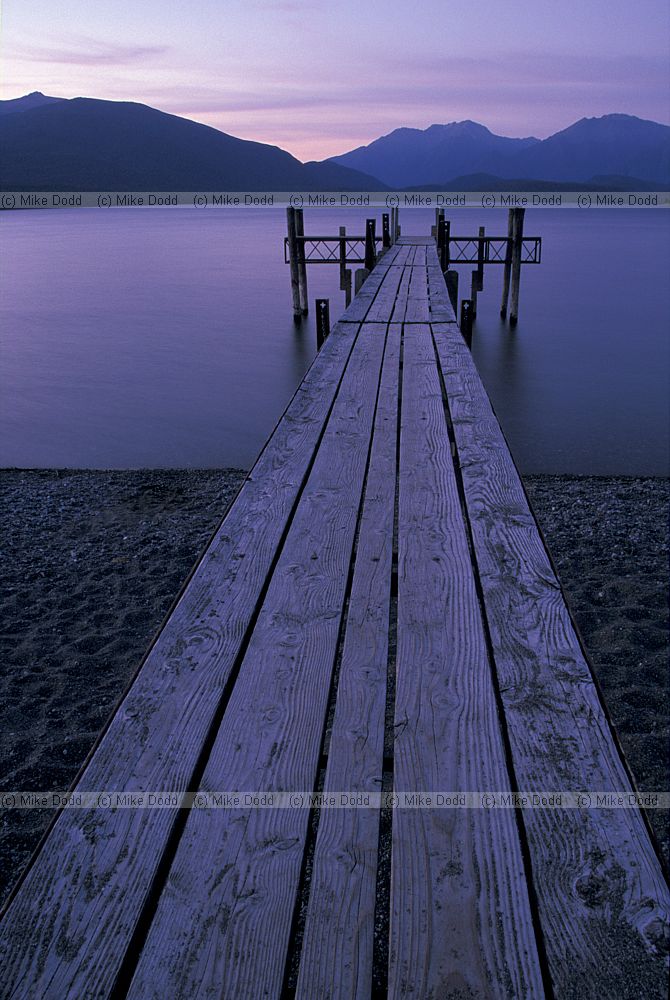 Sunset jetty lake Te Anau South Island