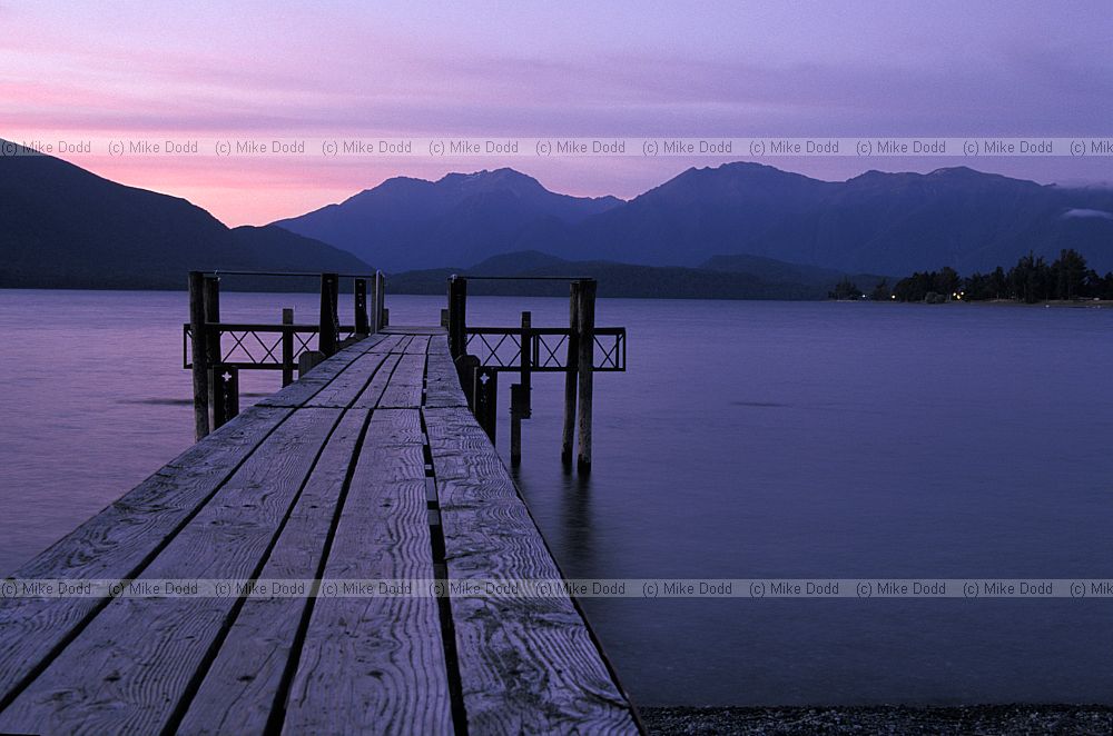 Sunset jetty lake Te Anau South Island