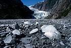Blocks of ice after recent outwash event Franz Josef glacier 1995