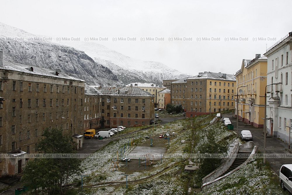 Flats Kirovsk with snow