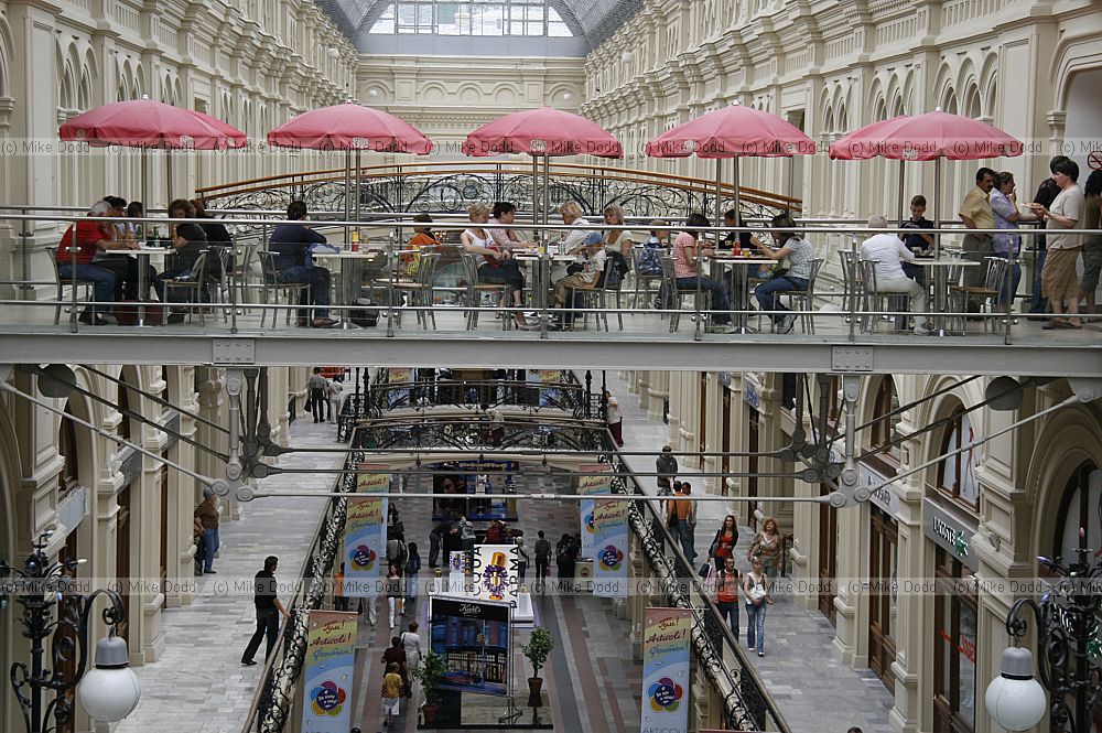 Plazas and cafes inside GUM department store red square