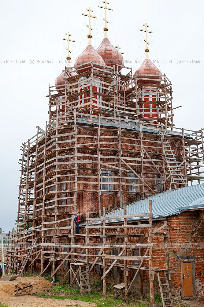 Wooden scaffolding on church