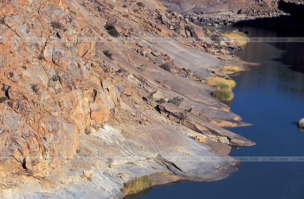 Orange river cutting through gneiss rock Augrabies national park