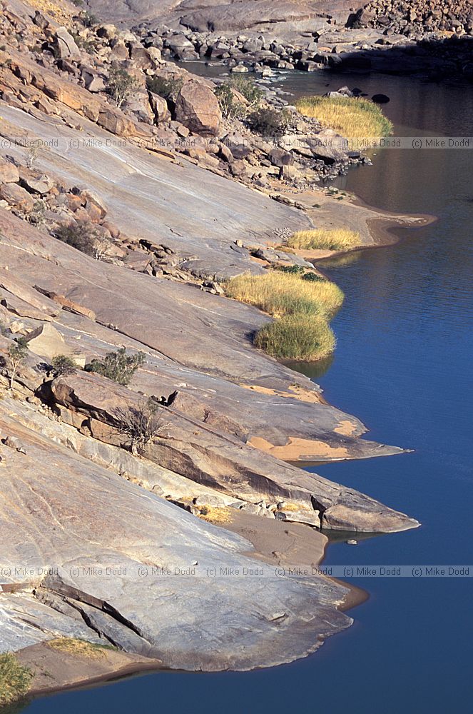 Orange river cutting through gneiss rock Augrabies national park