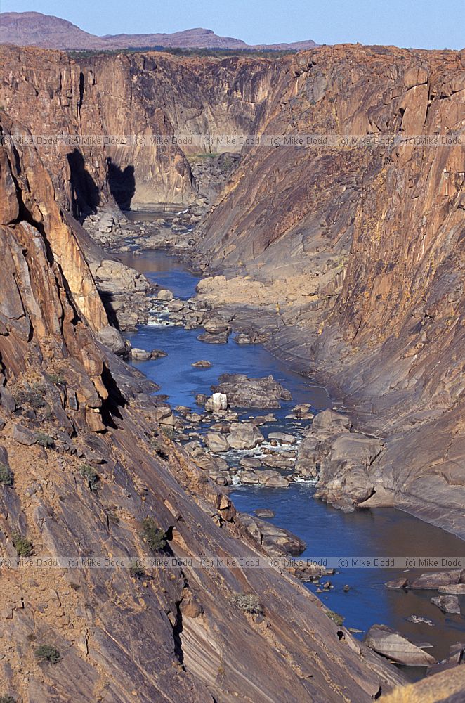 Orange river cutting through gneiss rock Augrabies national park