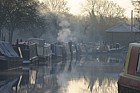 Smoke, early morning, canalboats, Fenny Stratford, Milton Keynes