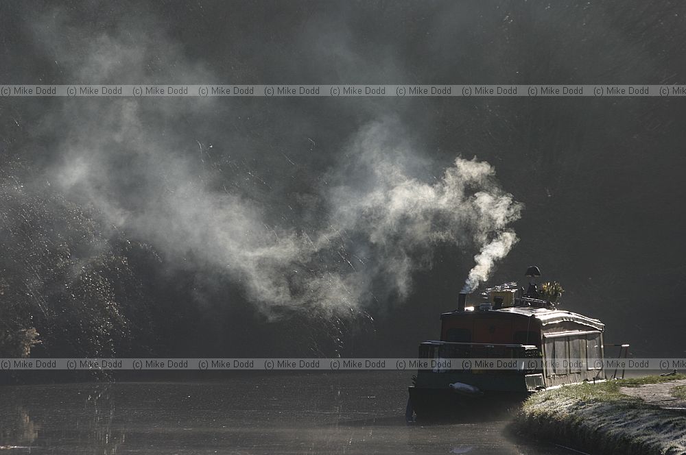 smoke narrowboat early morning atmospheric
