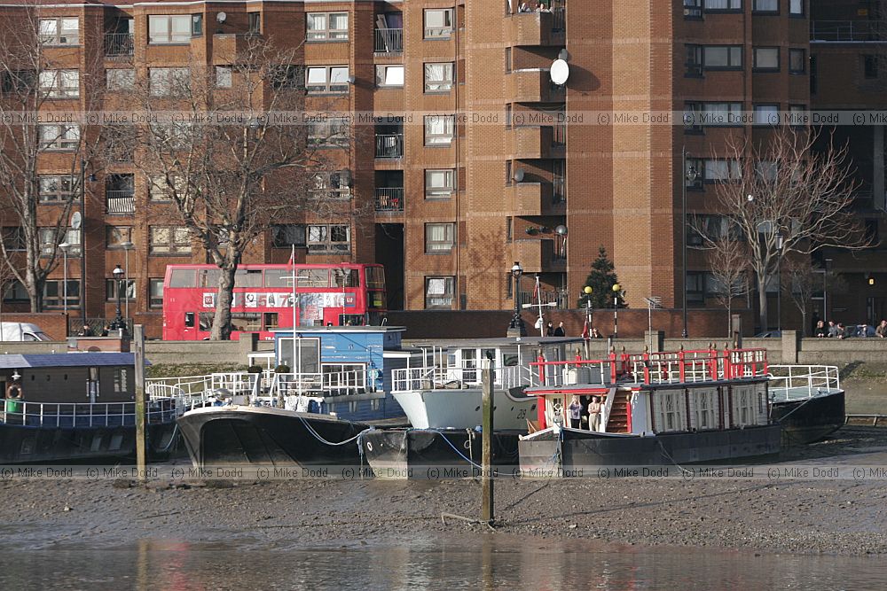 House boats and flats river Thames Chelsea London