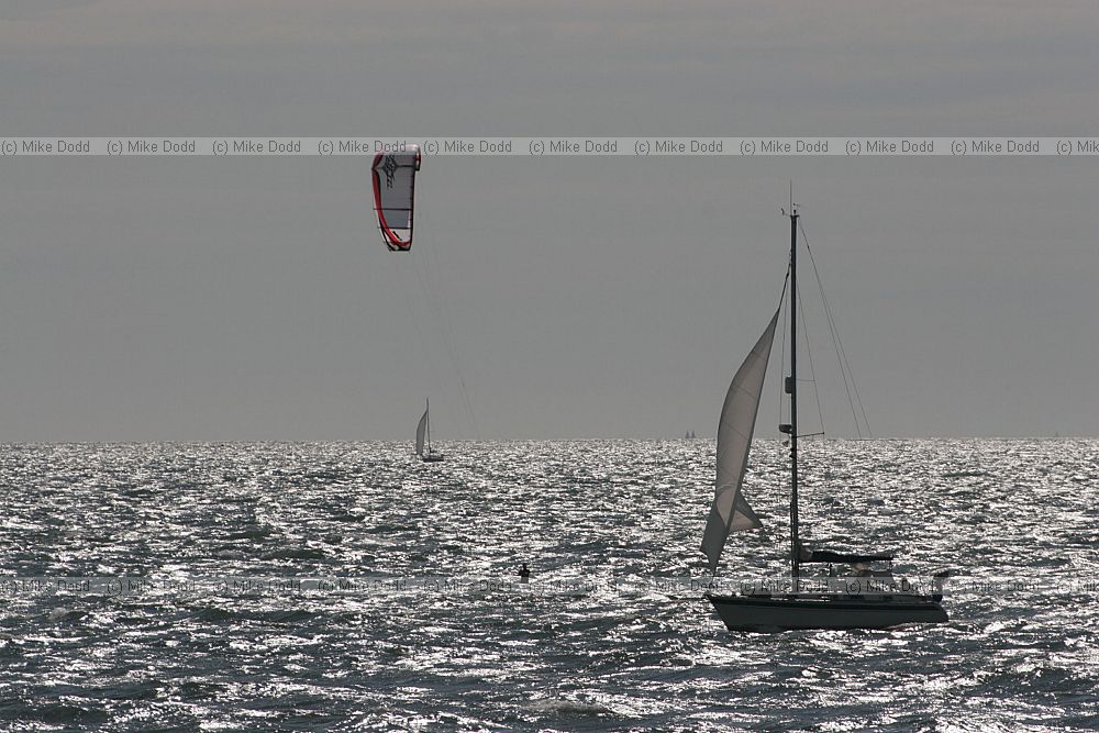 Kite surfing with boats around