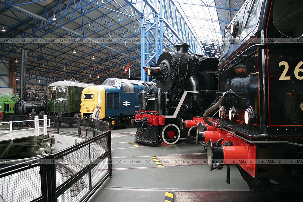 Trains lined up at turntable national railway museum York