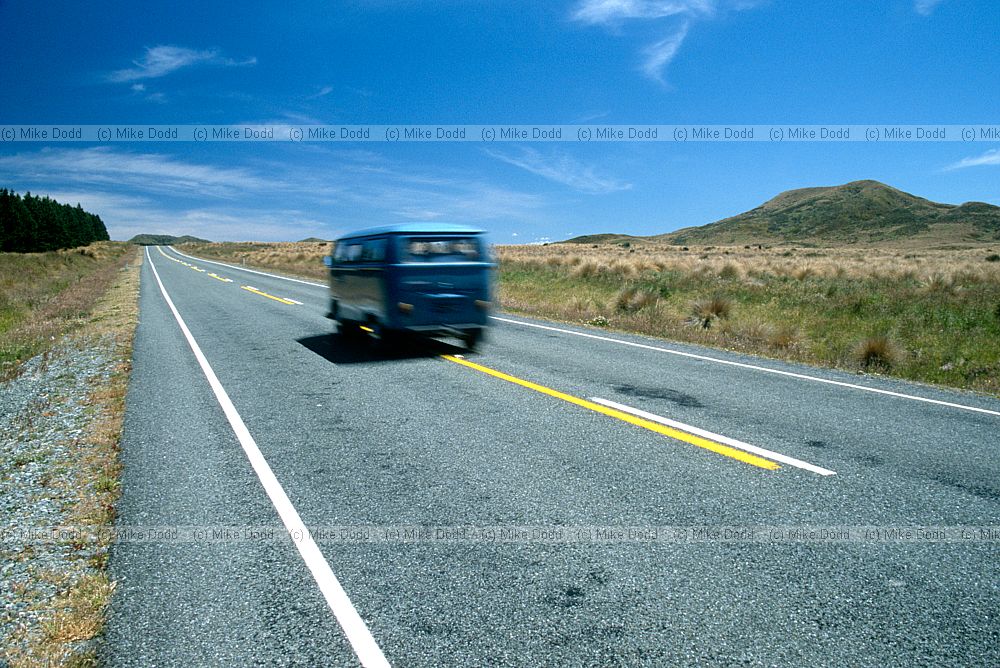 Camperv van on road near Te Anau South Island
