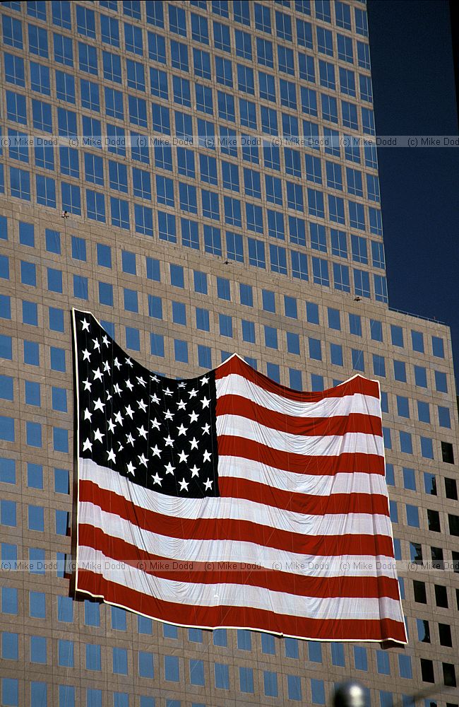American flag on building ground zero 9/11