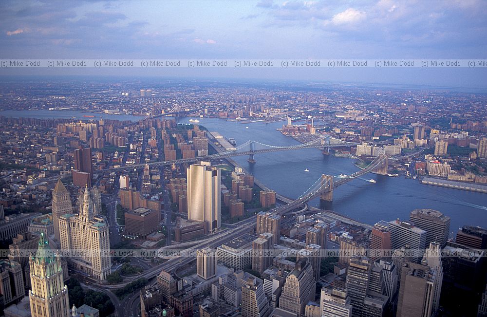 East river and Brooklyn bridge from World trade centre dusk