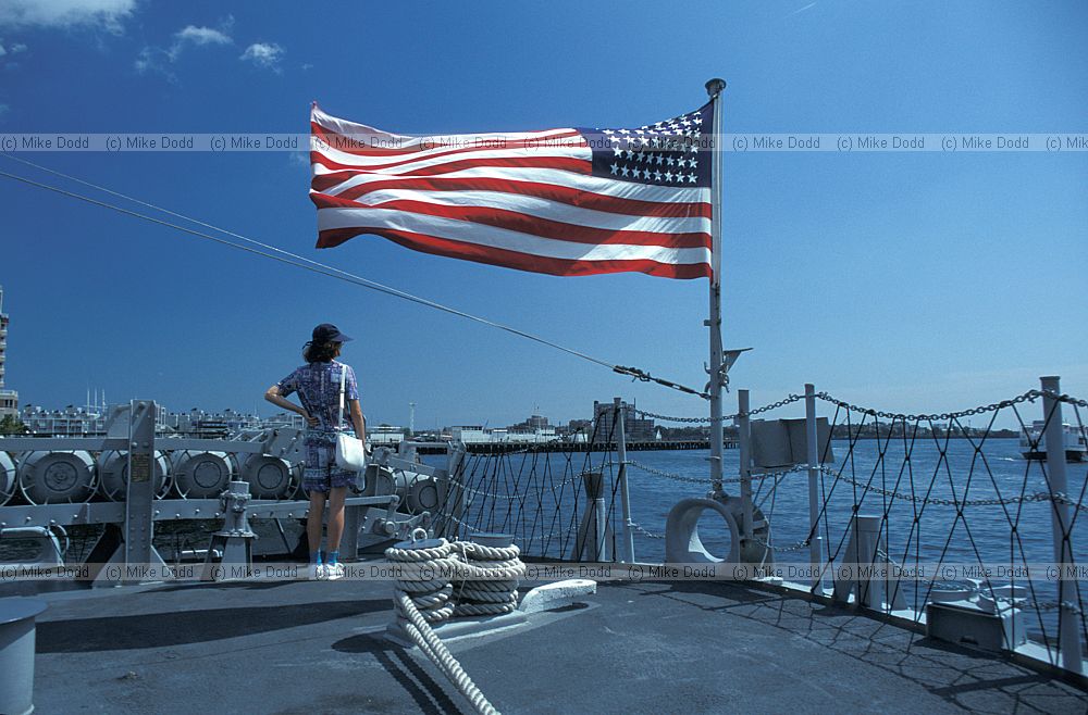 Stars and stripes flag on ship Boston