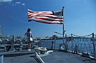 Stars and stripes flag on ship Boston