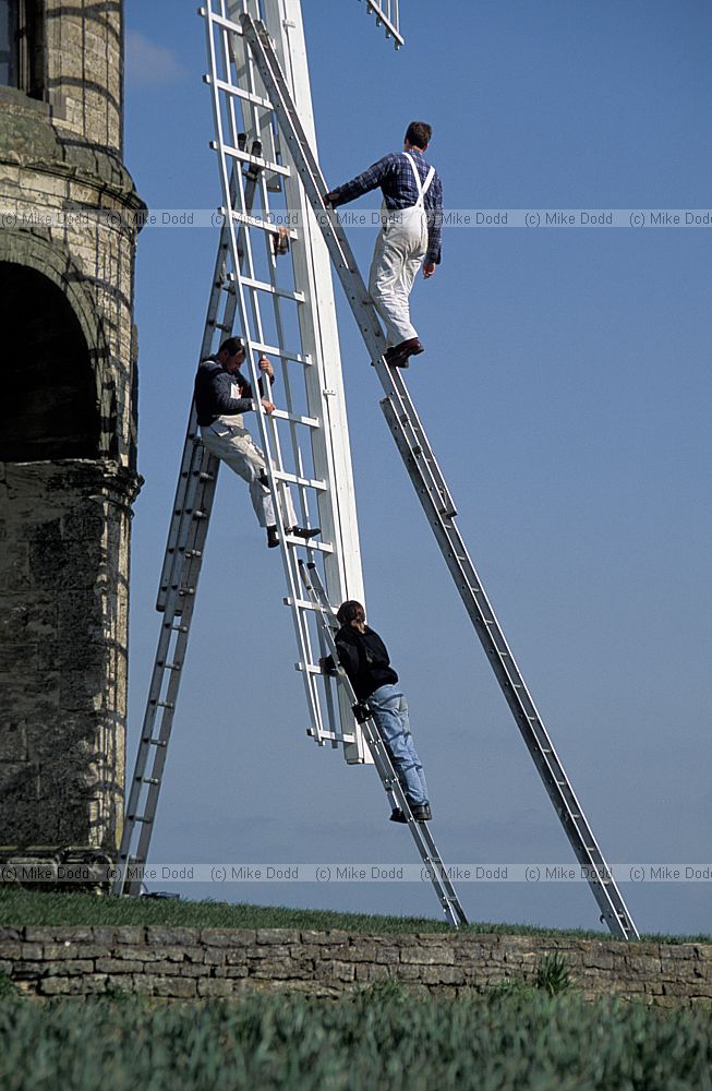 Chesterton tower mill Warwickshire being painted