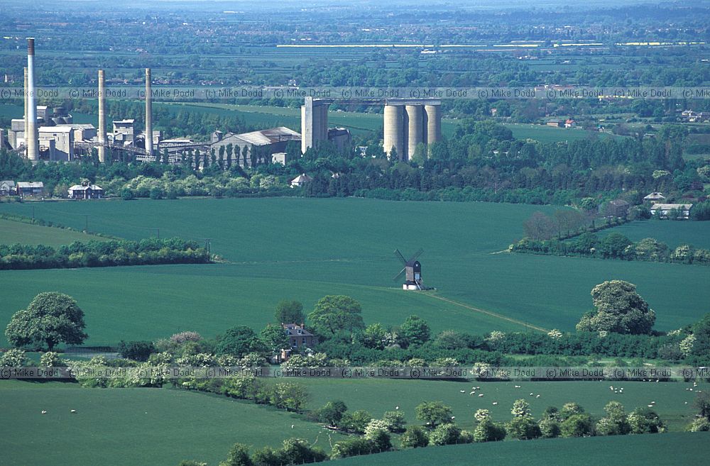 Pitstone post mill Buckinghamshire with cement works which is now demolished and built on