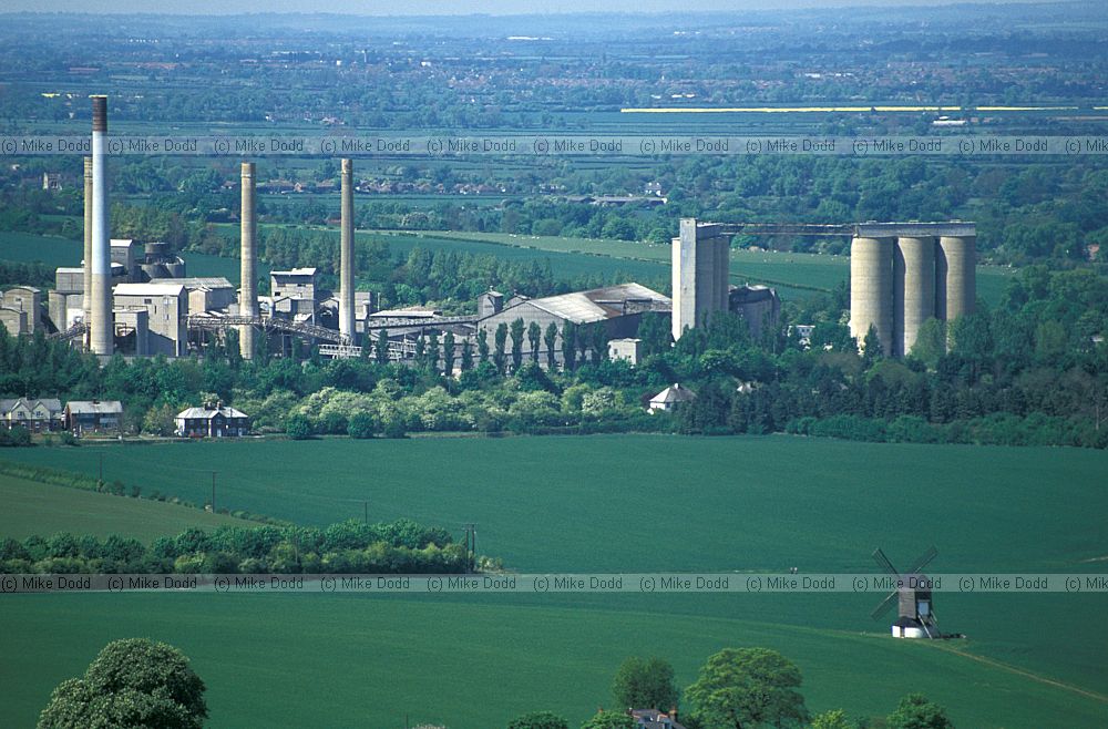 Pitstone post mill Buckinghamshire with cement works which is now demolished and built on
