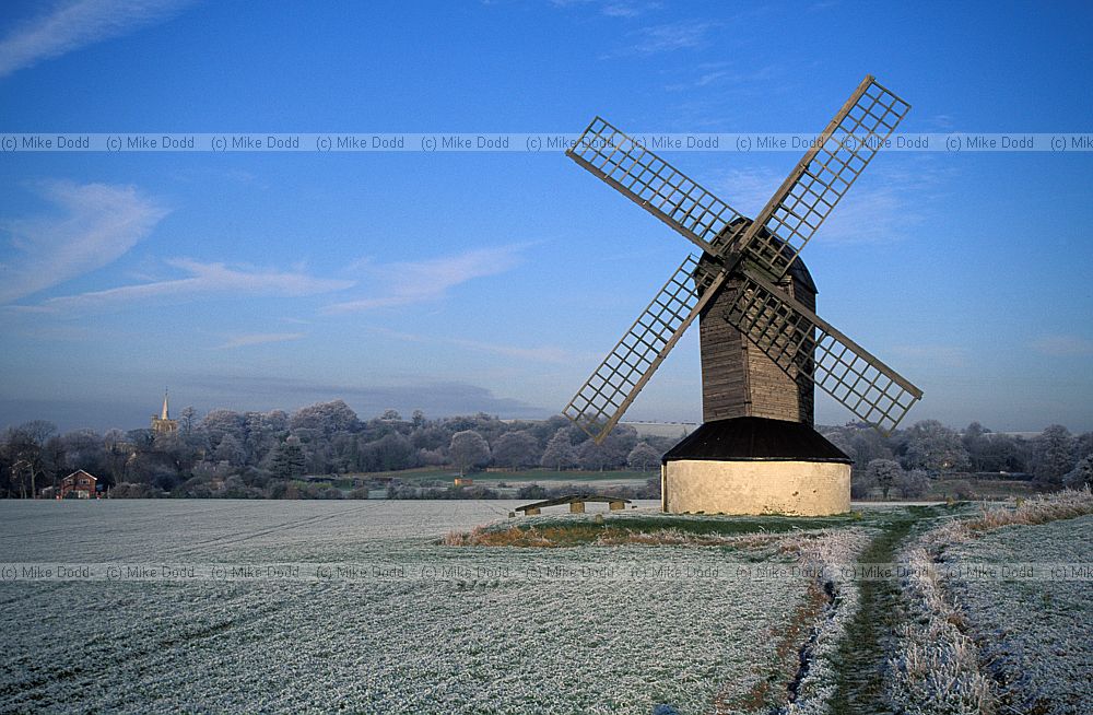 Pitstone post mill Buckinghamshire with frost