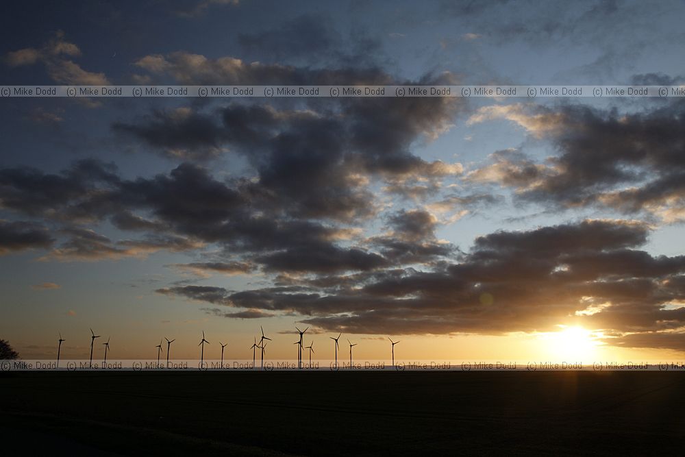 Windfarm sunset Lincolnshire